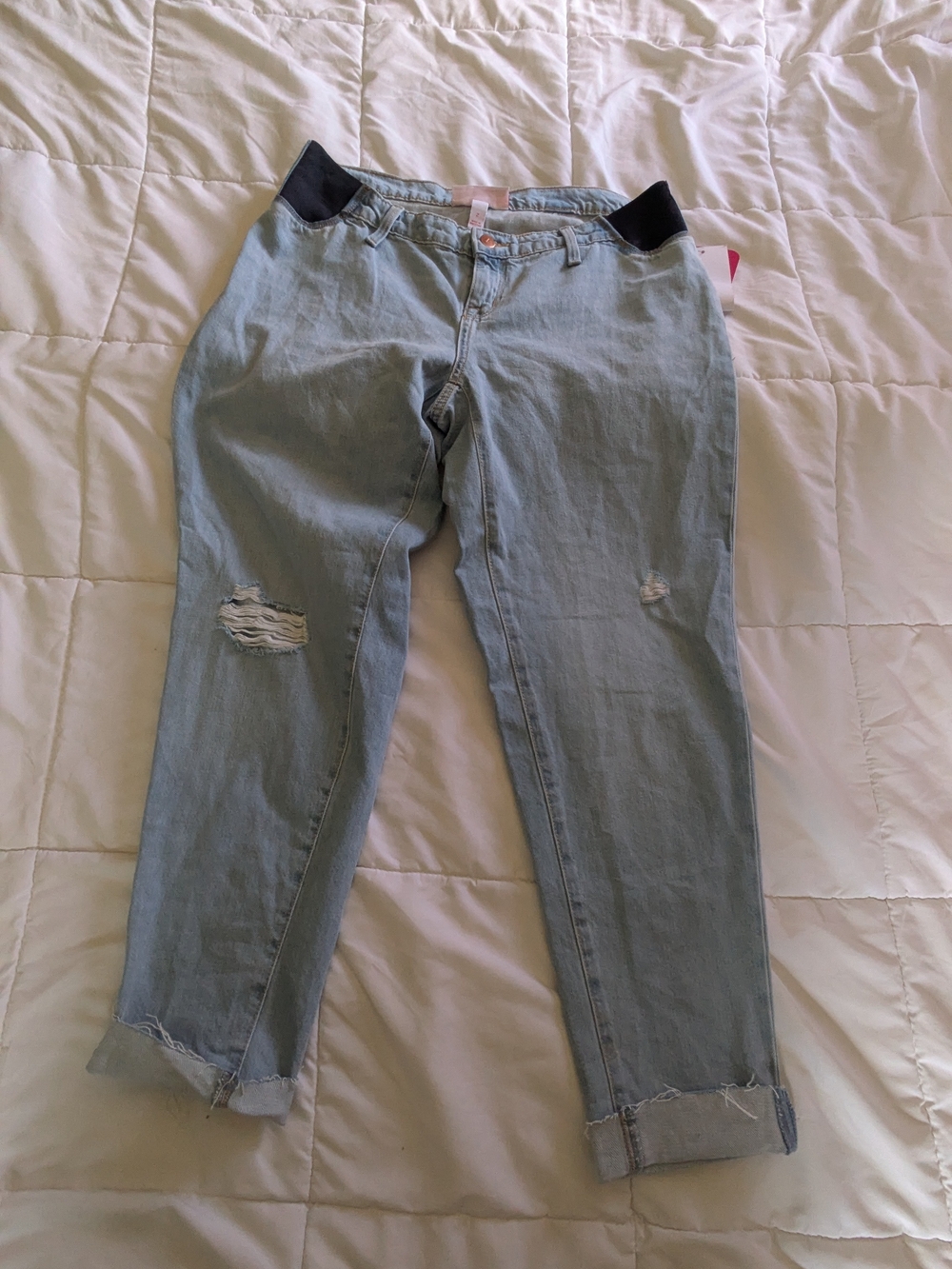 Light Wash Women’s Maternity Jeans with Elastic Waistband